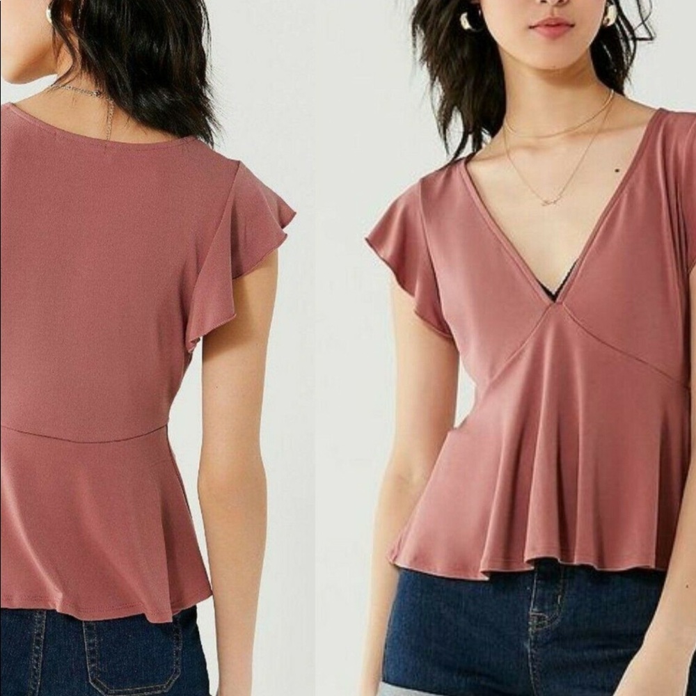UO FLUTTER SLEEVE MAUVE BABYDOLL TOP XL